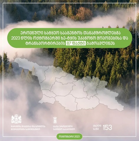 ეროვნული სატყეო სააგენტოს თანამშრომლებმა, 2023 წლის ოქტომბრის თვეში, ხე-ტყის უკანონო მოპოვებისა და ტრანსპორტირების 87 ფაქტი გამოავლინეს